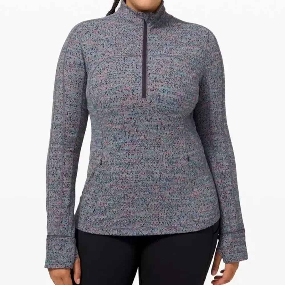 Lululemon Run Briskly 1/2 Zip Neon Tweed Jacquard Limited Edition Gray Size 6